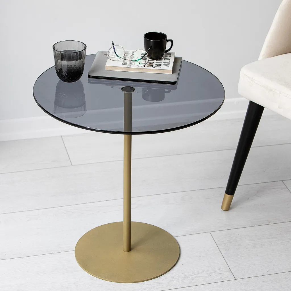 Petite Table d'Appoint Stable et Incassable en Verre Or 50x50x50 cm