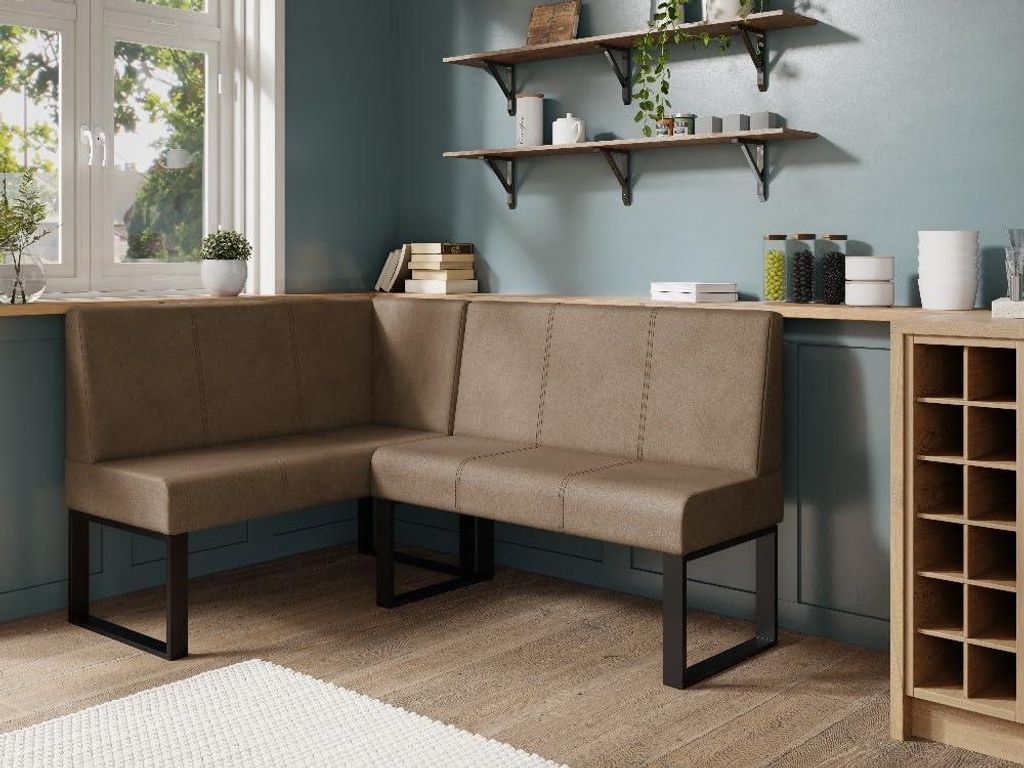 JKG Meble Eckbank fur Essizmmer - Eckbankgruppe mit Metallbeinen - Sitzecke Küche - Velours - Essecke - Küchensofa - Braun - Rechts - 130x170 cm
