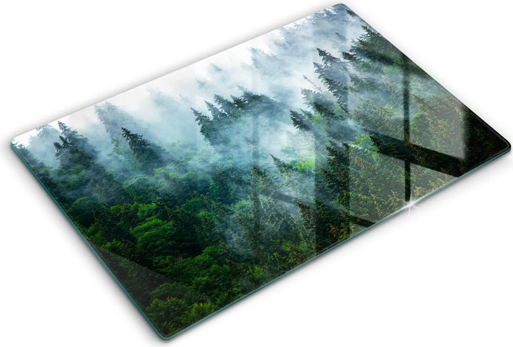 Abdeckung Glas - Küchenabdeckung - 80x52 cm - Abdeckplatte -Wald im Nebel