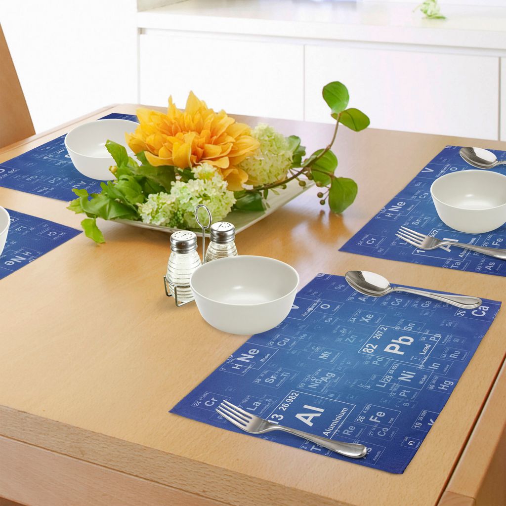 ABAKUHAUS Wissenschaft Platzmatten, Chemie-TV-Show inspirierte Bild mit periodischen Element Table Image Print Art, Tiscjdeco aus Farbfesten Stoff ...