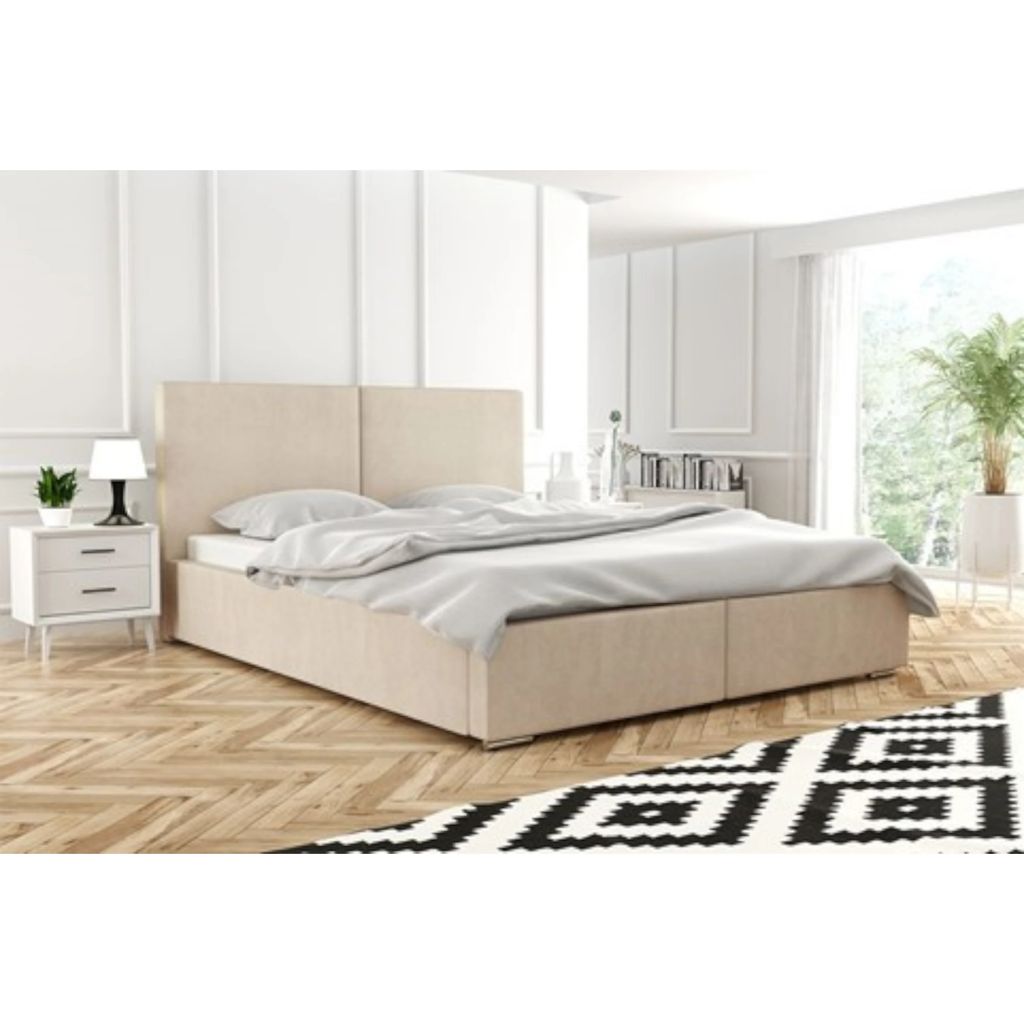 Čalouněná postel Emmia 140x200 s velkým úložným prostorem, Dvoulůžko s lamelovým roštem. Meruňková Velvet. Výrobce ADIDAR