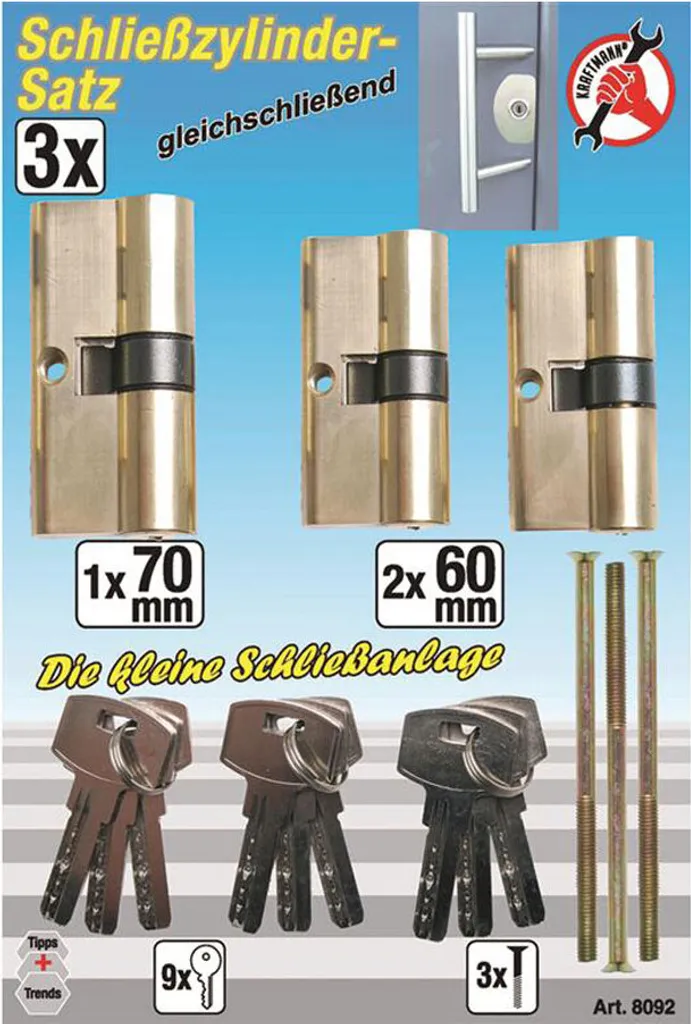 Pack de barillets pour serrure KRAFTMANN 8092 idéal rénovation de maison