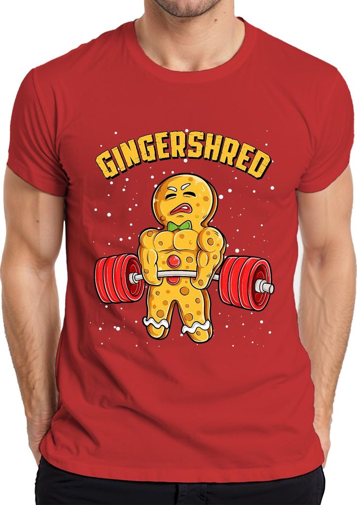 Gingershred Bodybuilder Lebkuchenfigur Fitness Weihnachtstraining Herren T-Shirt, Rot, L