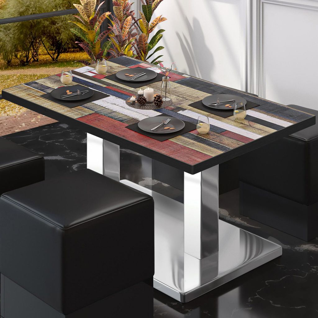 BM | Bistro Loungetisch | B:T:H 130 x 80 x 41 cm | Vintage Bunt / Edelstahl | Bistro Tisch Loungetisch