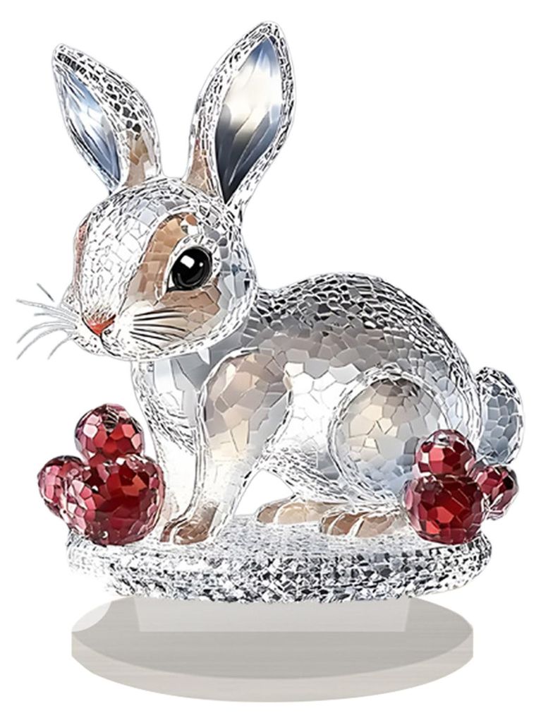 Transparente, künstliche Kristallhasenfigur, 2D-Flaches Acryl-Tischschild mit Hasenmotiv für Zuhause, Büro, Garten, Terrasse, Schreibtischdekora...