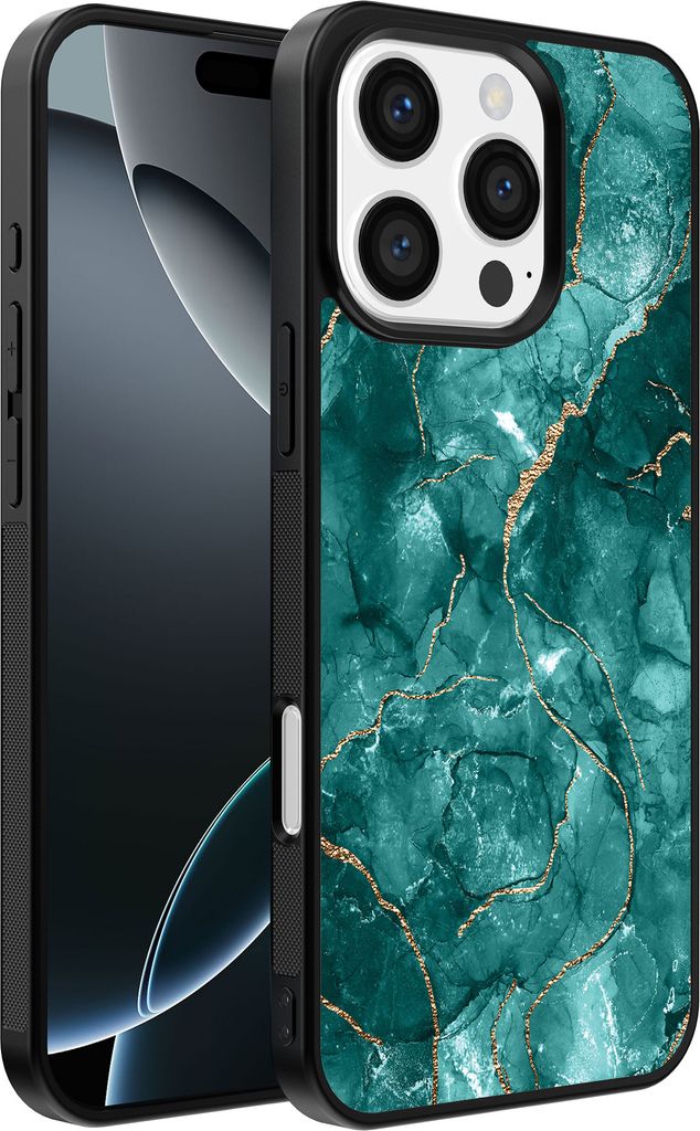 Smartphonica Handytasche Geeignet für iPhone 16 Pro Max mit Marmordruck - TPU Rückseite Abdeckung Fall Marmor Design - Gold Grün