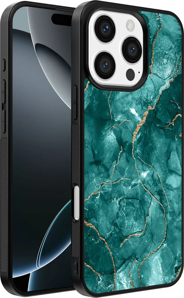 Smartphonica Custodia per iPhone 16 Pro con stampa in marmo - Custodia posteriore in TPU con design in marmo - Oro Verde