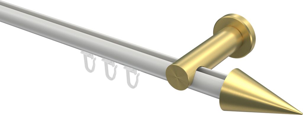 Interdeco Innenlaufstange / Gardinenstange mit Innenlauf Weiß / Messing-Optik, Typ Platon Savio (Kegel), 20 mm Ø 1-läufig, 400 cm