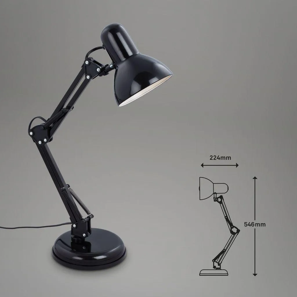 Lampe de salon noire orientable avec interrupteur câble - Culot E14