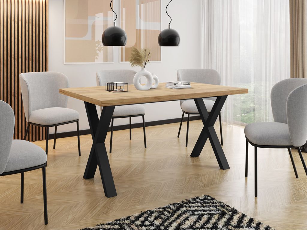 Rechteckiger Ausziehbarer Esstisch - Großer Modern-Stil Tisch mit schwarzen Metallbeinen 120 140 160 cm bis 220 240 260 cm - 140 x 80 cm - Craft E...