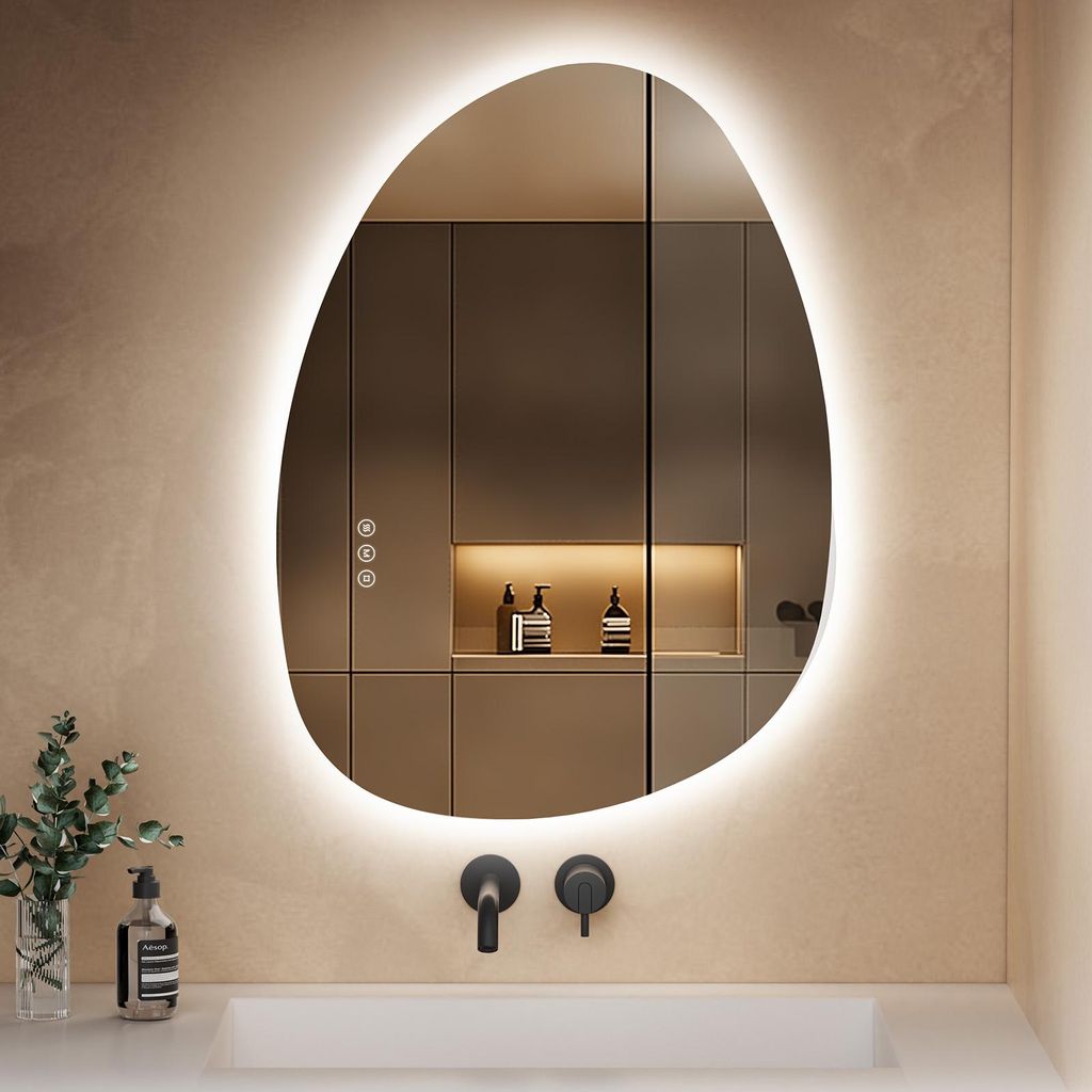 S'AFIELINA 75×55 cm Asymmetrischer Spiegel LED – Badspiegel Produktbild 