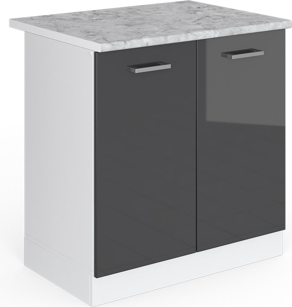 Spülenunterschrank Vicco R-Line Anthrazit Hochglanz 80 cm , AP Marmor, Model 29247