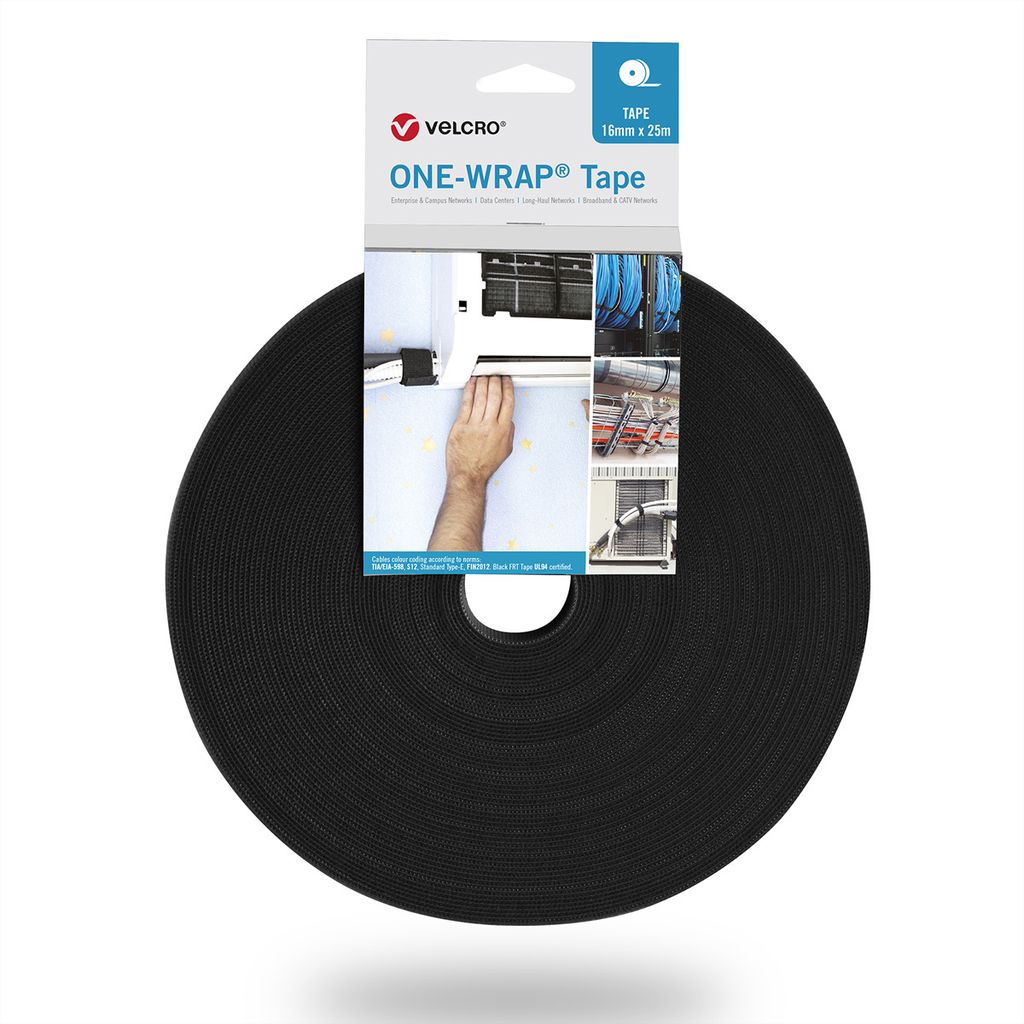 VELCRO One Wrap Band 10 mm breit, flammhemmend, schwarz, 25 m