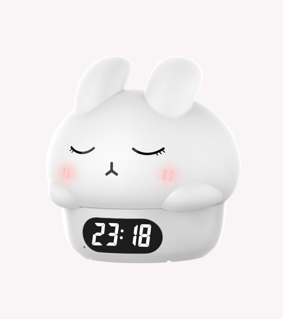 Rabbit Ambience Wecker, USB-Ladeanschluss, 6-Farben-Nachtlichtmodus (Weiß)