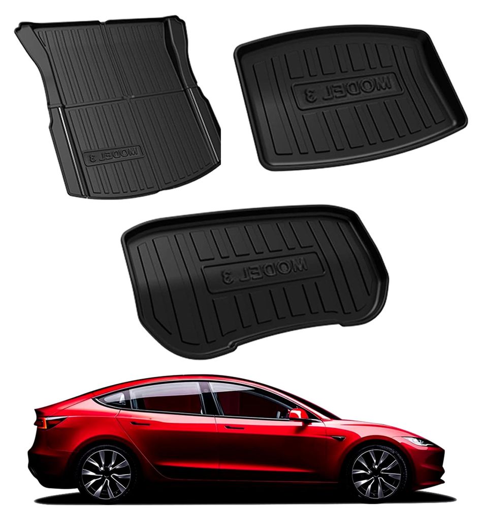 Kofferraummatten für Tesla Model 3 2024 2025 TPE Allwetter-Fußmatten Cargo-Liner Zubehör (3-teiliges Set)