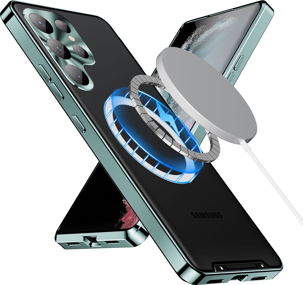 Metall Hülle für Samsung Galaxy S25 Ultra mit eingebaut Magnetspule Matte Durchscheinend Handyhülle Kameraschutz Grün