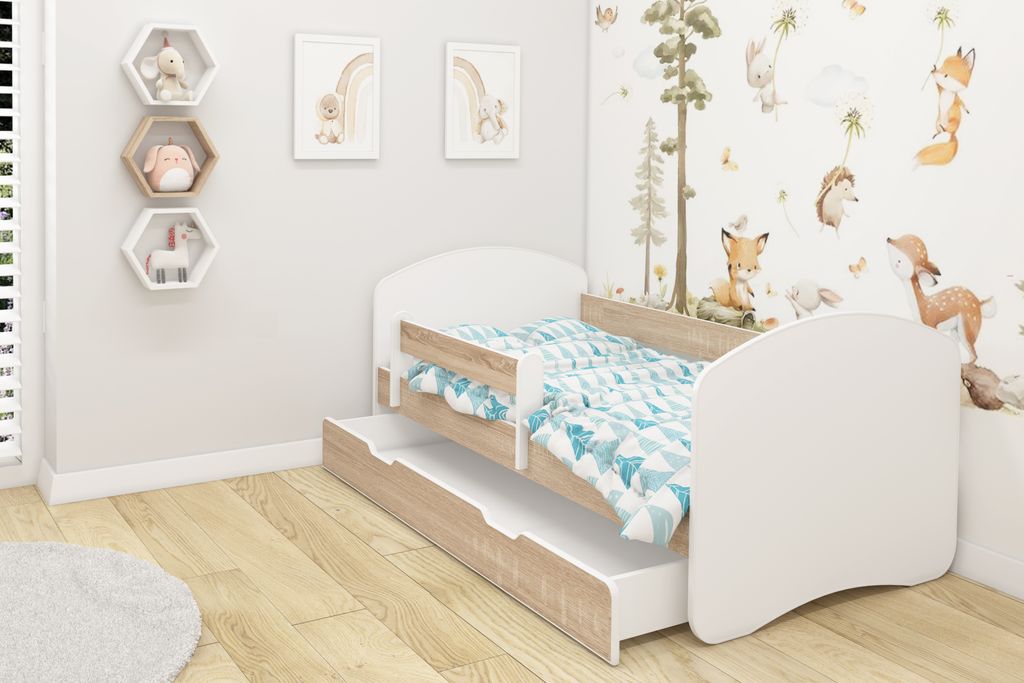 Kinderbett Jugendbett mit Matratze in Weiß / Eiche Sonoma Produktbild 2