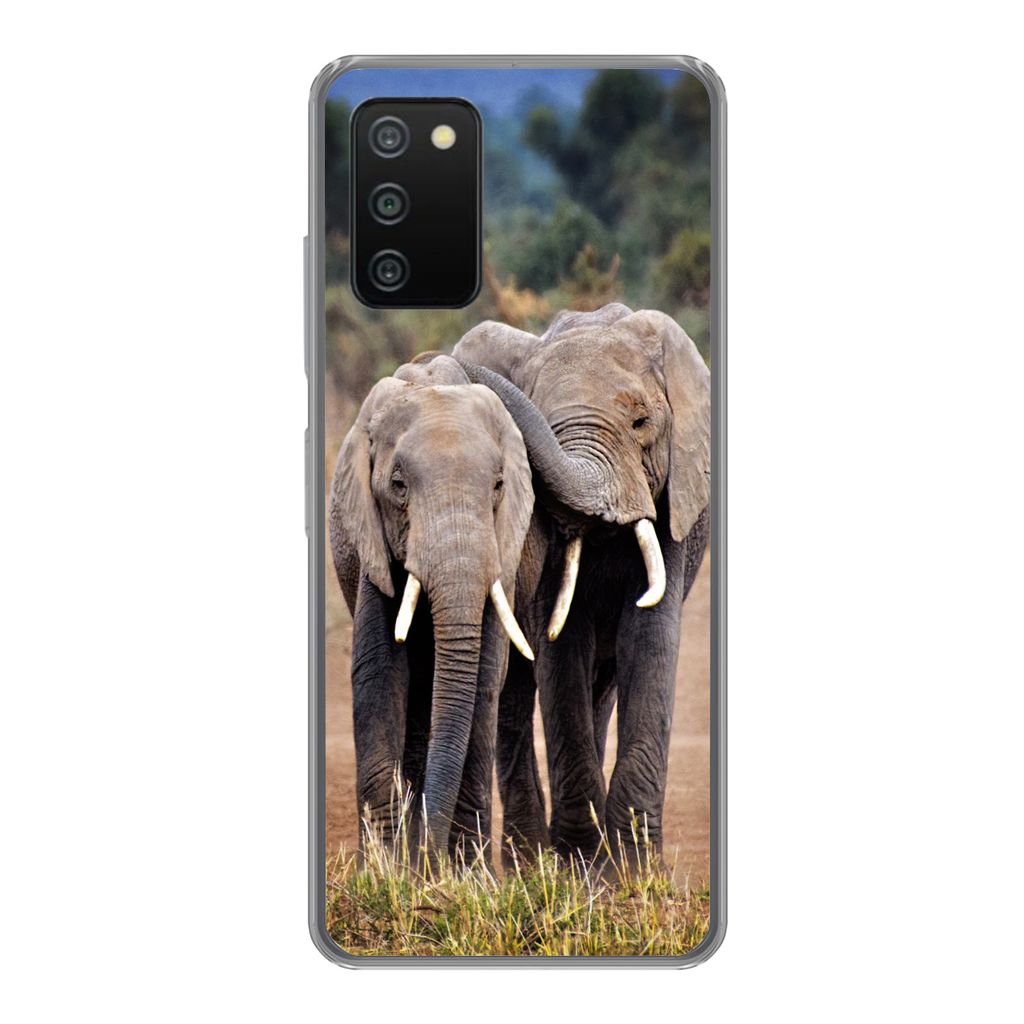 MuchoWow Handyhülle Schutzhülle Hülle für Samsung Galaxy A03s Elefant - Tiere - Bäume - Natur Silikon Softcase Handy Hülle - Schutz