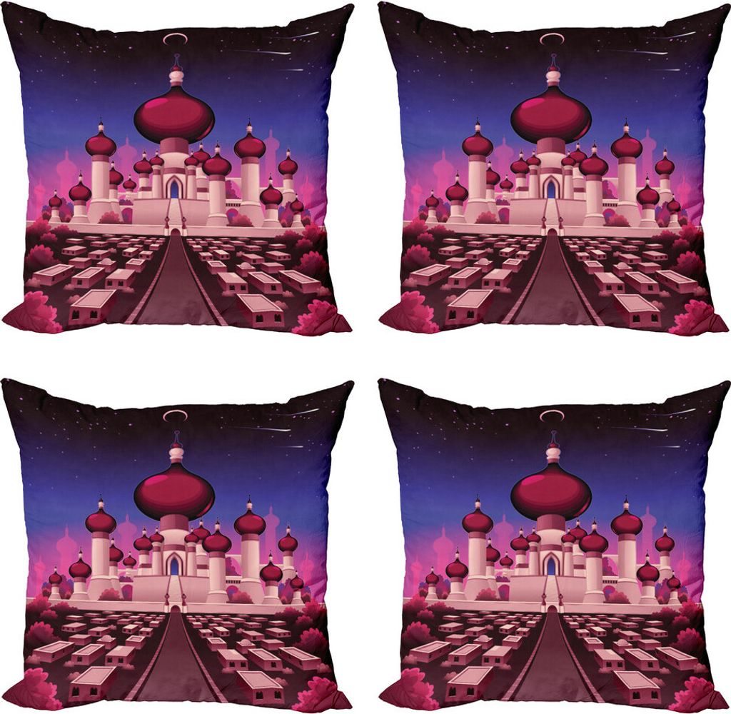 ABAKUHAUS Fantasie Kissenbezug Set (4 Stück), Schloss nachts, Moderner Doppelseitiger Digitaldruck, 40 cm x 40 cm, Indigo Magenta Rosa