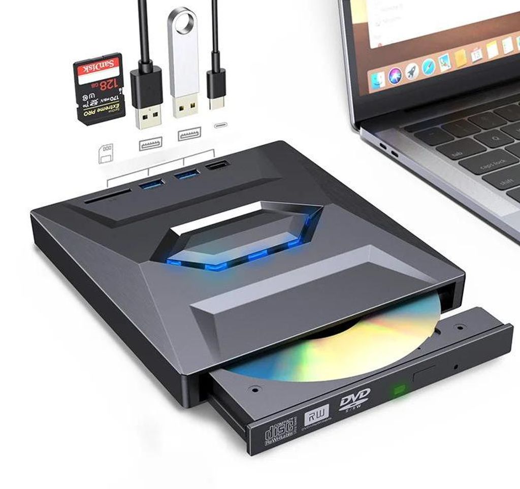 Externes optisches Laufwerk - CD-RW-Brenner - USB 3.0 & USB-C/Type-C - Kompatibel mit Windows/Mac/Linux - Für Desktop-PC