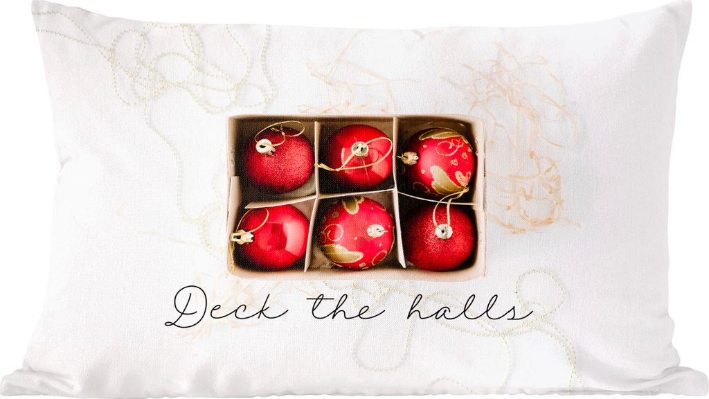 MuchoWow Zierkissen Sofakissen Wohnzimmer Dekokissen 60x40 cm Weihnachtskugeln - Rot - Gold - Kopfkissen - Polster mit Foto