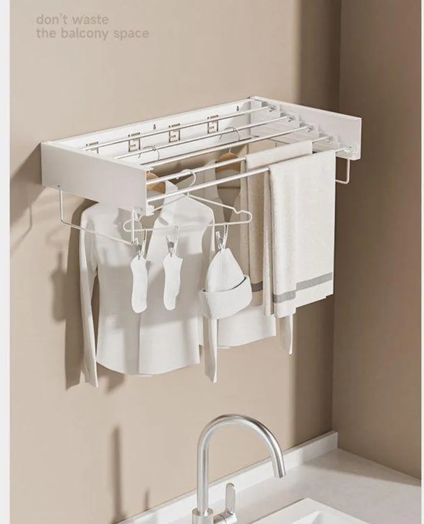 Sèche-linge mural pour balcon et salle de bain 100x50cm extensible - 4
