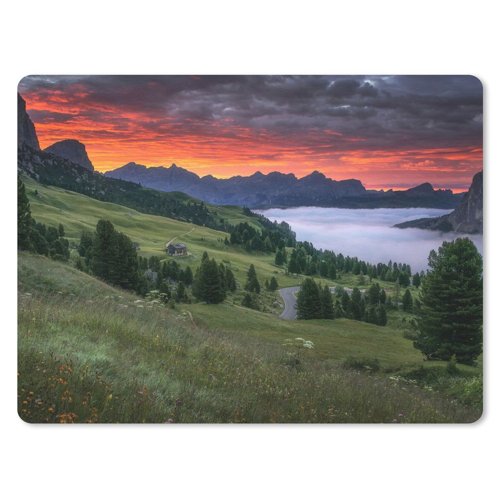 MuchoWow Mauspad Mousepad Gras - Berge - Abend 23x19 cm - Mousepads - Maus Mat - Pad - Mausunterlage - Schreibtischunterlage - Mauspad
