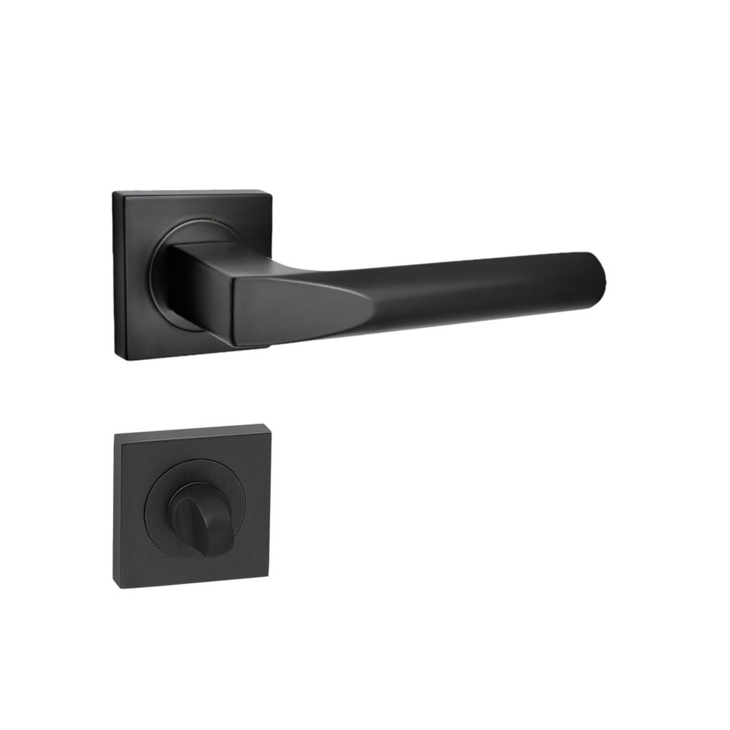 Domino Türgriff CONO-QR Drückergarnitur WC Badezimmer Set quadratischen Rosetten für Badezimmertüren Set WC Rosetten-Garnitur aus Aluminium Sch...