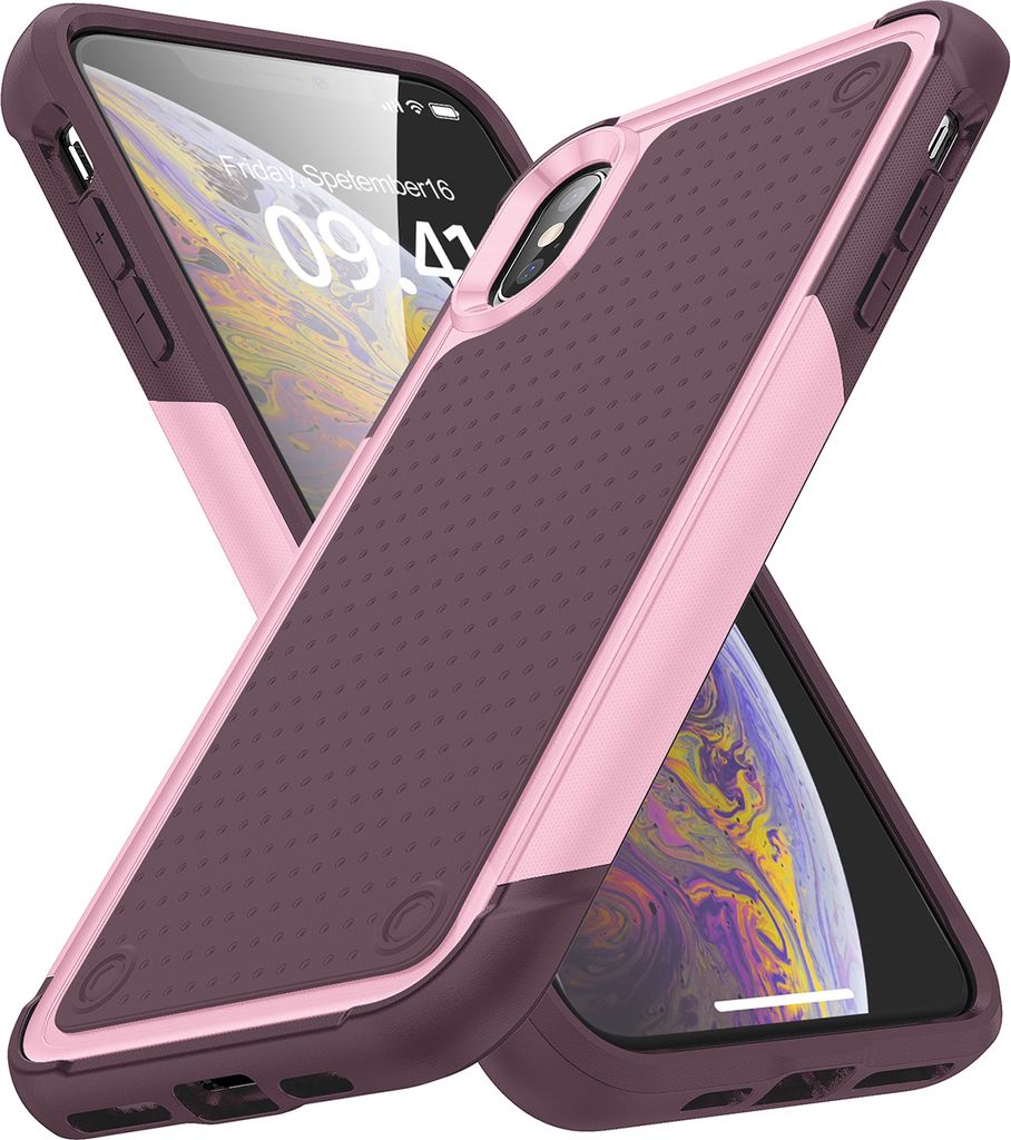 Für iPhone XS Max Hülle Militärqualität Stoßfest Hybrid 2 in 1 Hart PC Weich TPU Handyhülle Pink Rot
