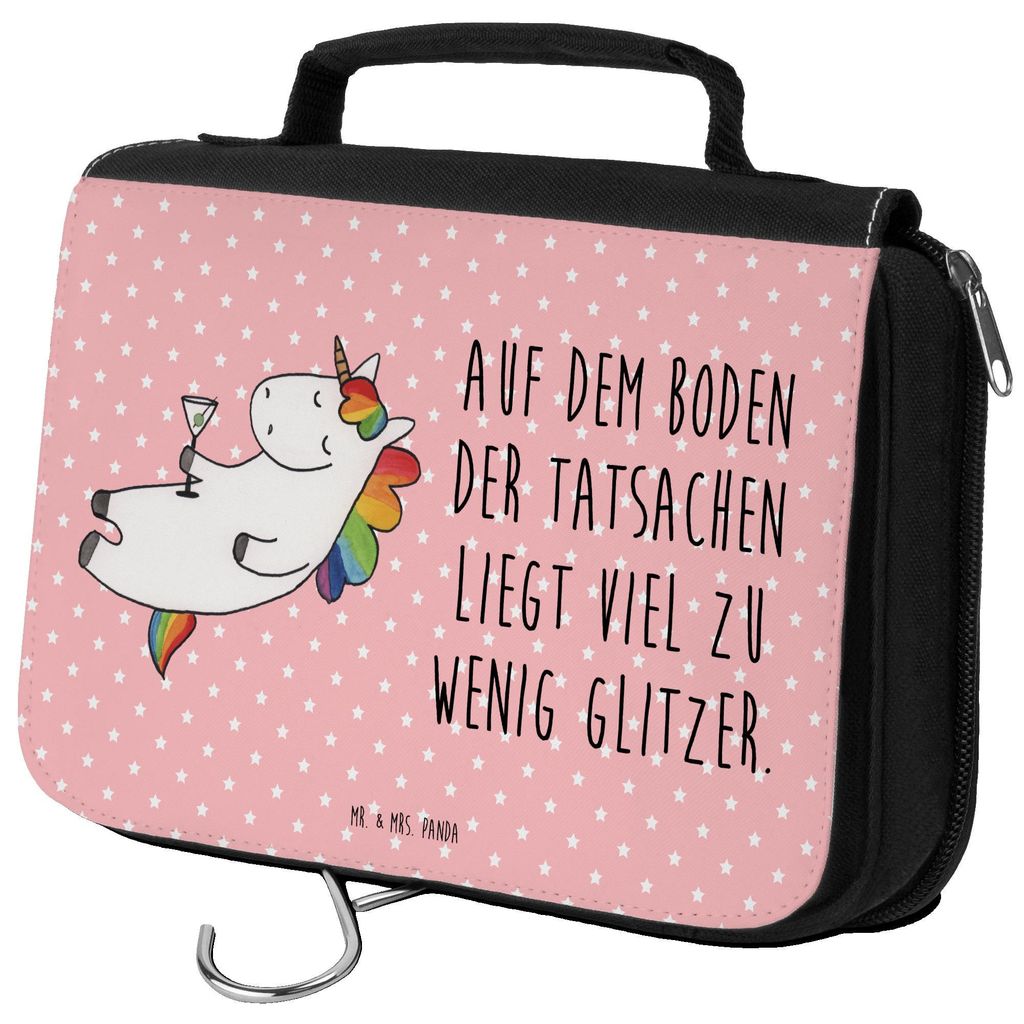 Mr. & Mrs. Panda Kosmetiktasche Einhorn Cocktail - Rot Pastell - Geschenk, badtasche, Caipirinha, duschbeutel, kulturtäschchen, Einhörner, Glitze...