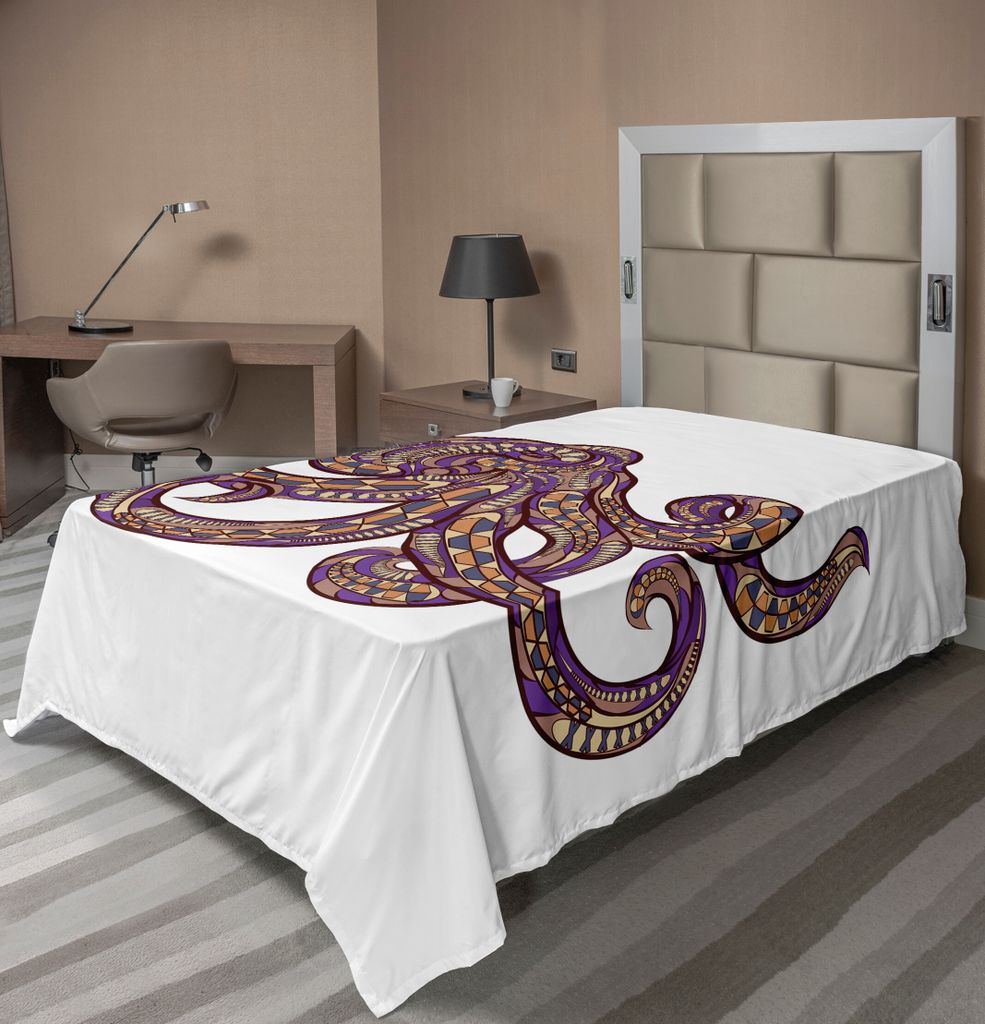 ABAKUHAUS Tintenfisch Bettlaken, Kraken Illustration Mit Ethnischem Muster Und Farben Stammes Grafik Druck, weiches bequemes oberes Bettlaken für ...