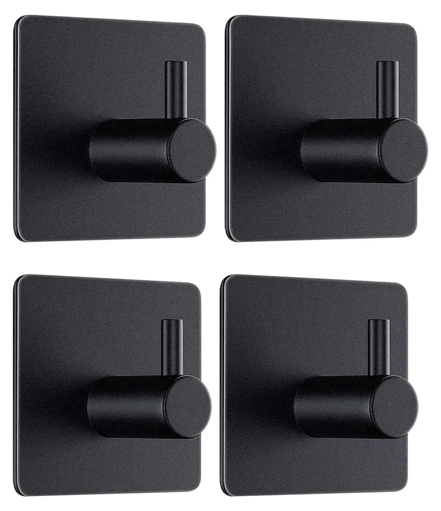 Rangement mural sans percer lot de 4 crochets noirs adhésifs 5 kg