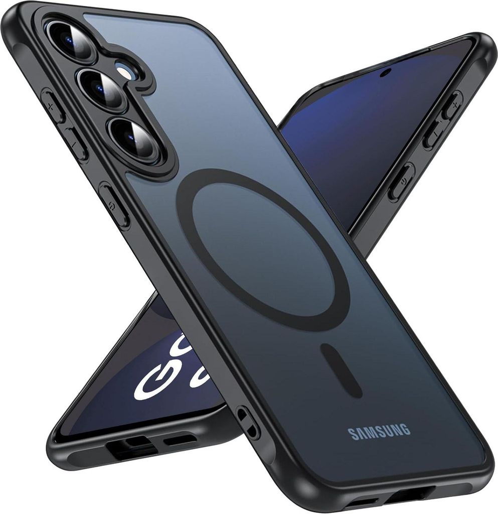 Magnet-Case für Samsung Galaxy S24 FE Hülle Magsafe Schutzhülle Stoßfest TPU-Rahmen starker Magnetring, Schwarz