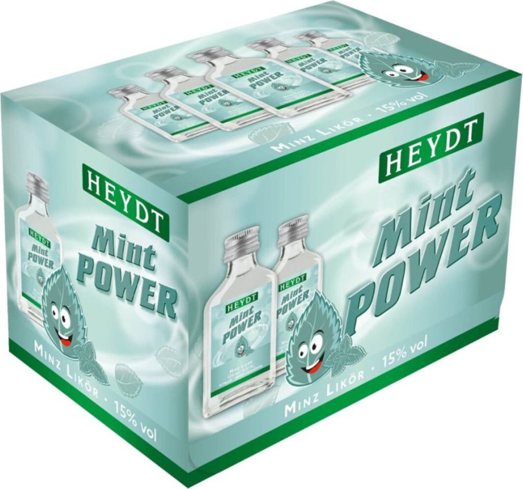 Heydt Mint Power Likör Shots Minze mit spritzigem Wodka 20ml 12er Pack