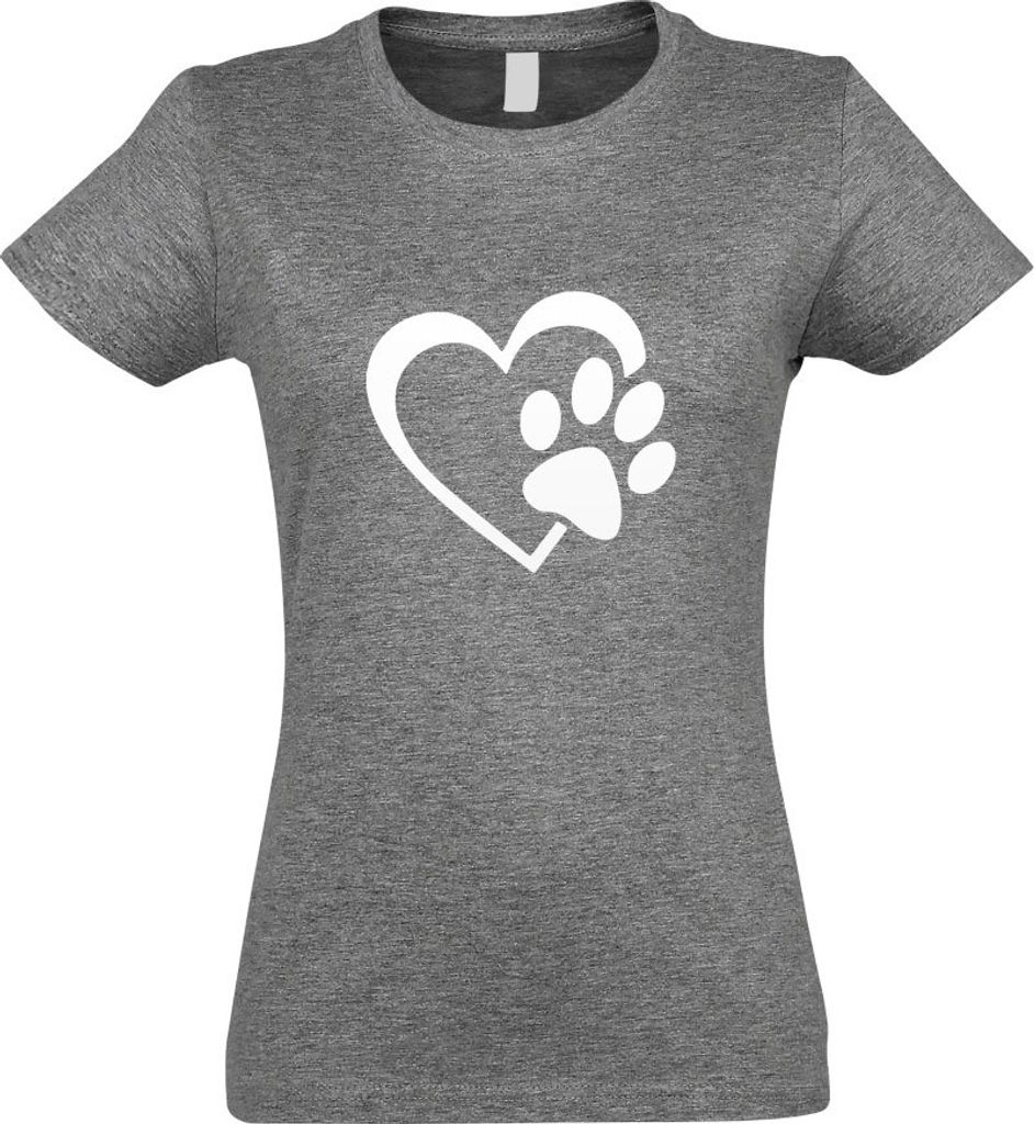 Kiwistar - T-Shirt tailliert - Damen - Graumeliert - Herz für Tiere - mit Motiv Bedruckt - Funshirt Design - Sport - Freizeit - Damen - XL