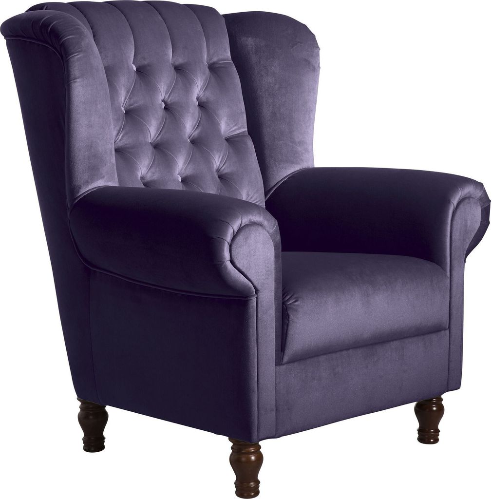 Ohrenbackensessel Katreen Bezug Samtvelours Buche nussbaum dunkel / purple 22818