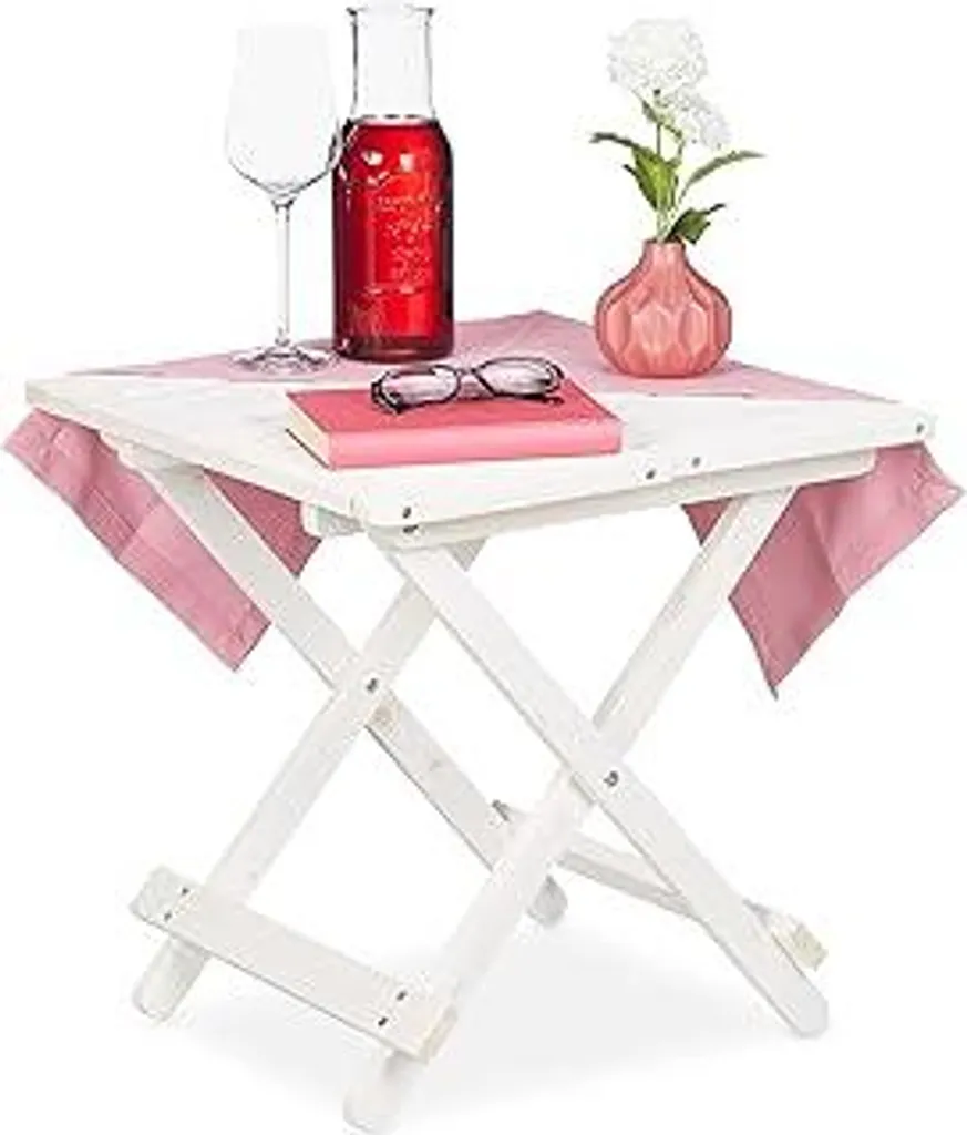 Tavolino Portatile Legno Bianco - Ideale per Terrazza e Relax 50cm