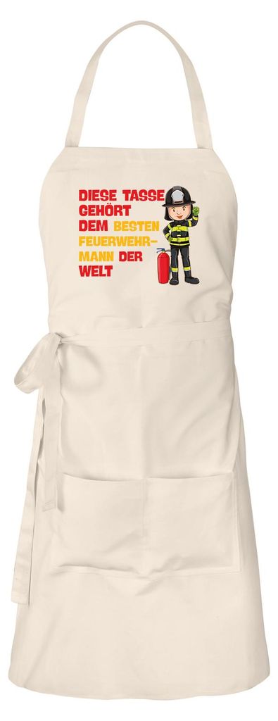 Huuraa Schürze Tasse gehört dem besten Feuerwehrmann der Welt Natur mit Taschen Baumwolle Kochschürze Geschenkidee
