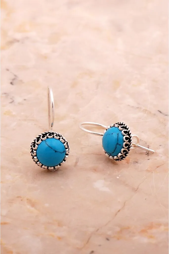 Puces d'oreilles turquoise et argent 925 - Petites boucles pour femmes
