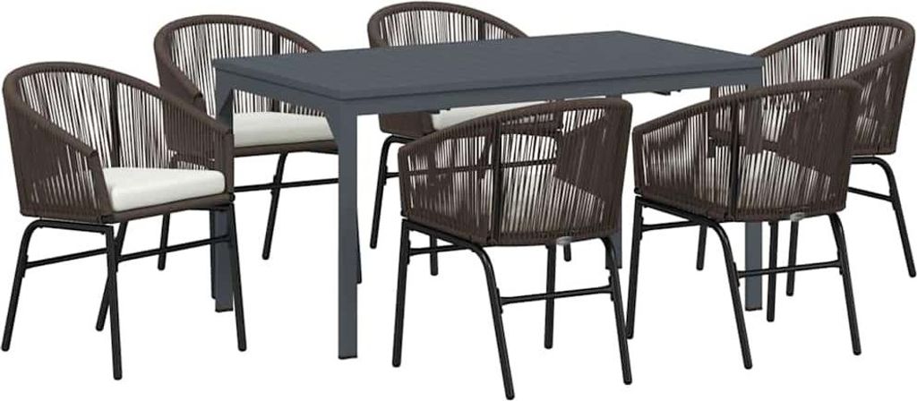vidaXL Garten Essgruppe 7 pcs Braun Poly-Rattan