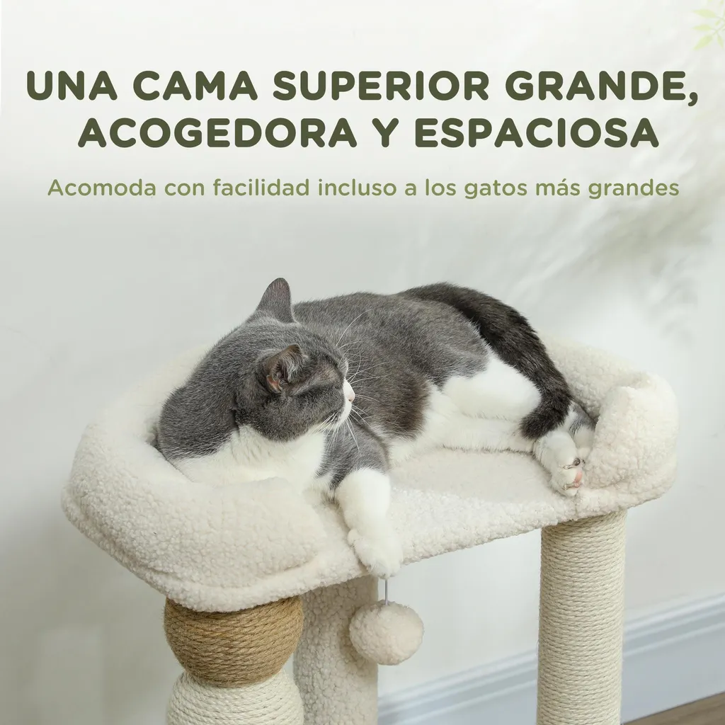 Arbre à chat interactif avec niche douillette et poteaux à griffer - 4