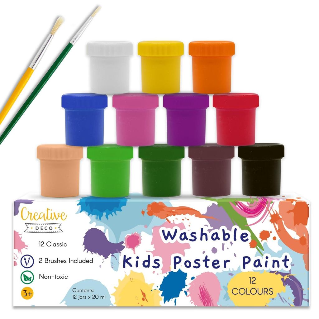 Creative Deco Wasbare Poster-Verf, 12 pottenx20 ml, Intense Productafbeelding 