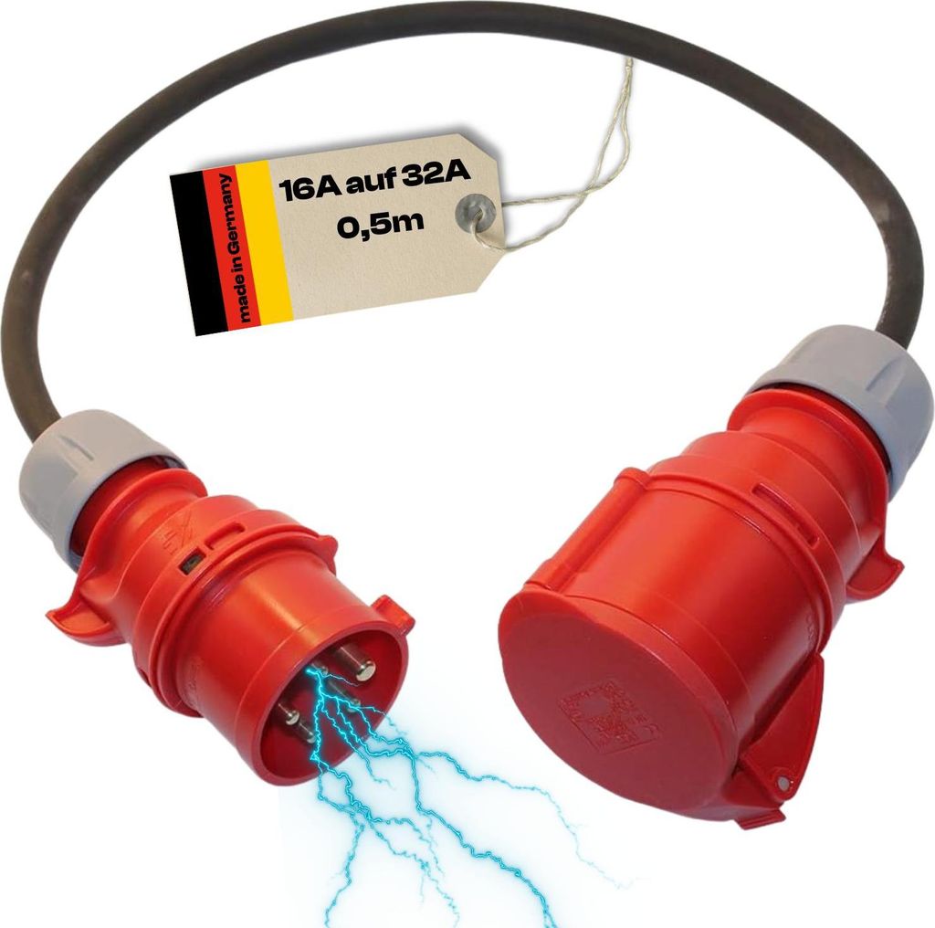 CEE Adapterleitung 400V 16A Stecker auf 32A Dose 5G1,5 H07RN-F 0,5m