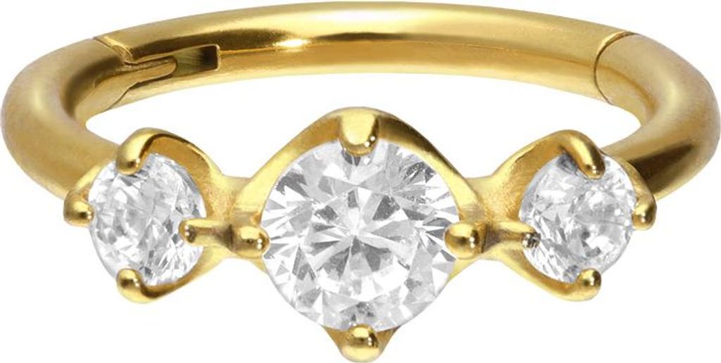 Ohrpiercing, Nasenpiercing, Septum Piercing Chirurgenstahl Segmentring Clicker 3 EINGEFASSTE KRISTALLE Gold Innendurchmesser: 8 mm