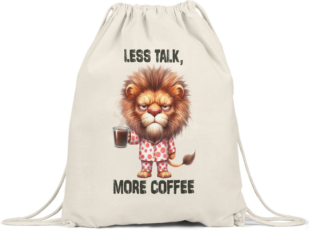 Less Talk More Coffee Lustiger Löwe Turnbeutel Kaffee Spruch Morgenmuffel Geschenkidee
