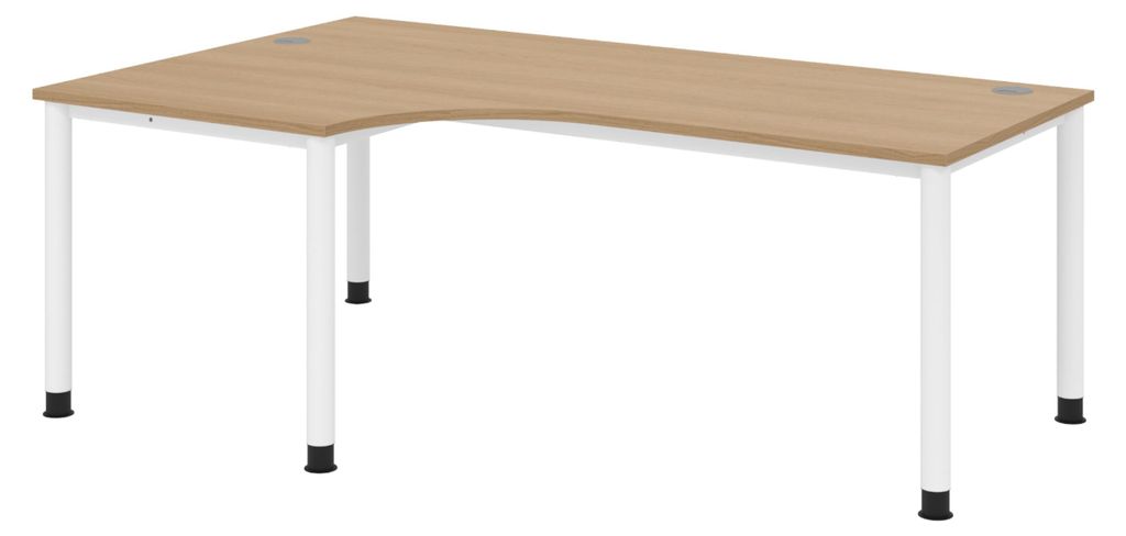 bümö Schreibtisch Serie-H - Größe: Eckschreibtisch 200 x 120 cm, Gestell: Weiß, Nachbildung: Eiche
