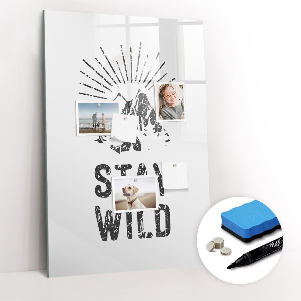 Magnetische Wandtafel - Schwarzer Marker + Schwamm + Magnete - 60 x 90 cm - Die Berge bleiben wild