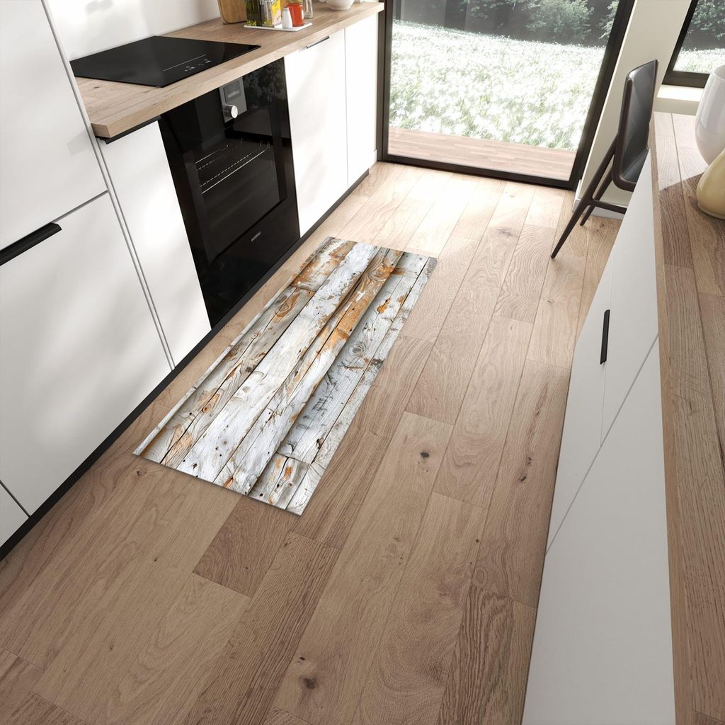 Küchenteppich 60x150cm rutschfest & abwischbar PVC Läufer - Verwittertes Holz Brettpanel