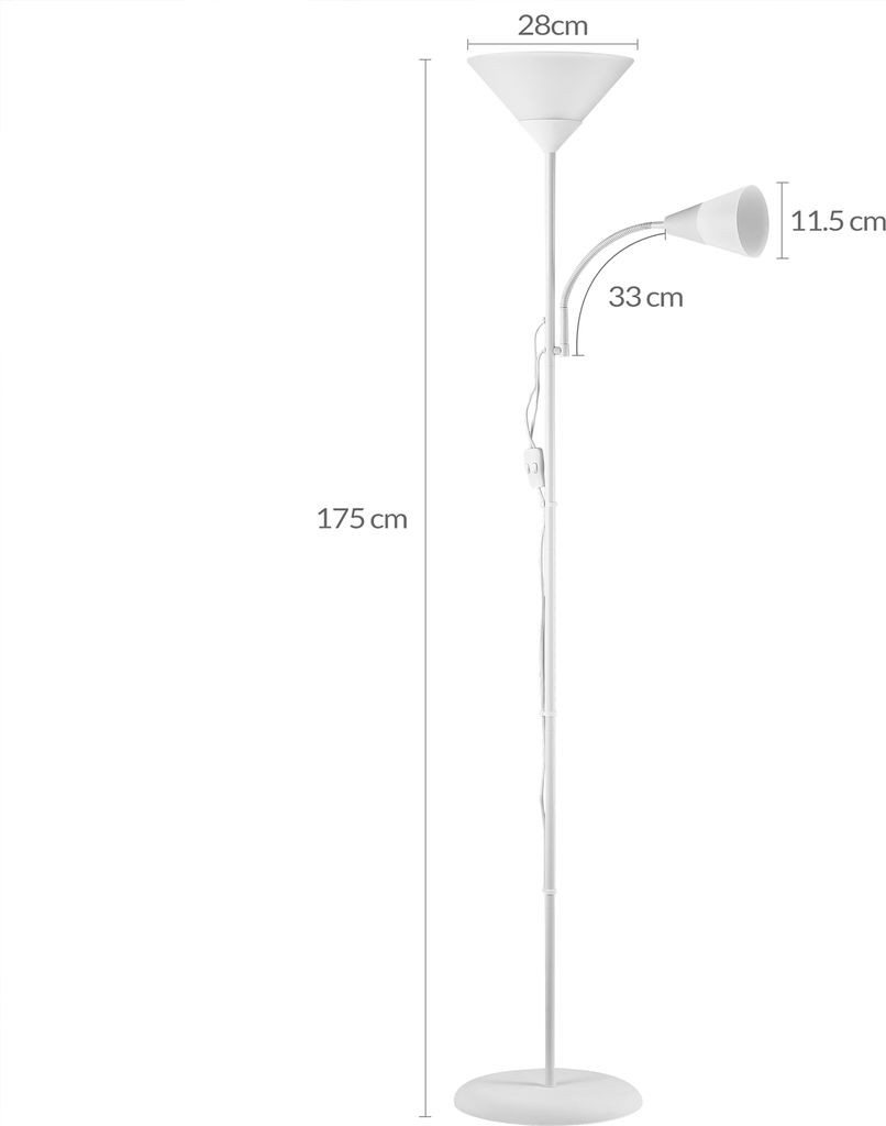 MONZANA® Stehlampe 175cm Weiß Verstellbar E27 Stehleuchte Produktbild 3