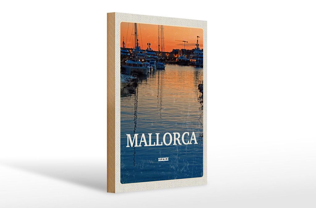Holzschild Reise 20x30cm Mallorca Spain Sonnenuntergang